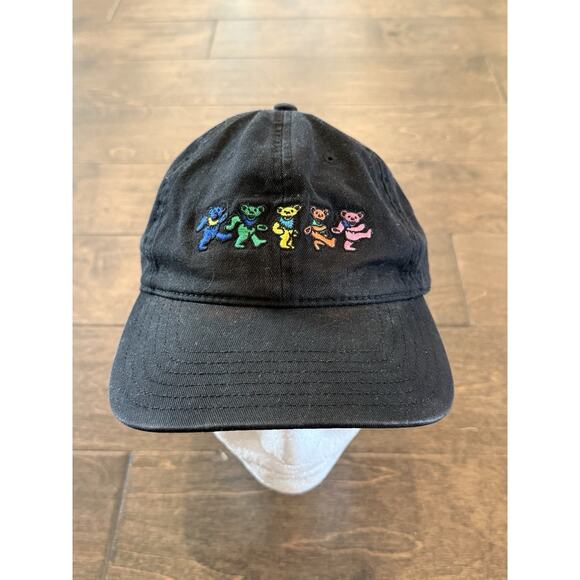 Grateful Dead Mens Black Dancing Bears Classic Rock Adjustable Strapback Hat Cap - Picture 2 of 9